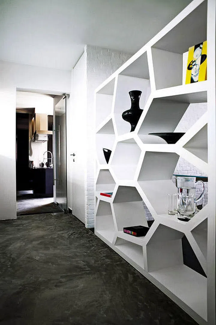 wall, shelves, built-in, white, display, homes