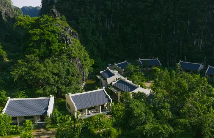 Aerial view of Jiva Hoa Lu Retreat in Ninh Binh Province, Vietnam.