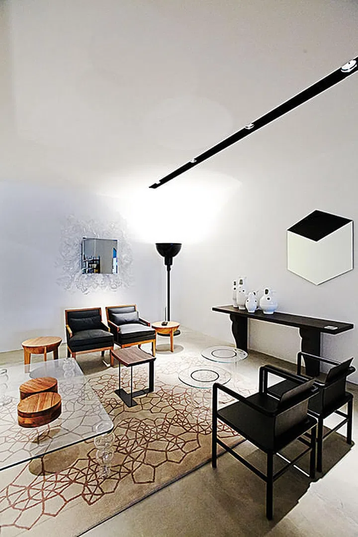 This home-like setting features furniture by Ecart and mirrors from Glas Italia within the former P5 Studio space at Purvis Street.