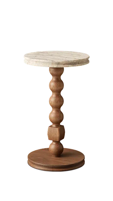 Castlery Tan France Tarin Drink Table with a travertine top.