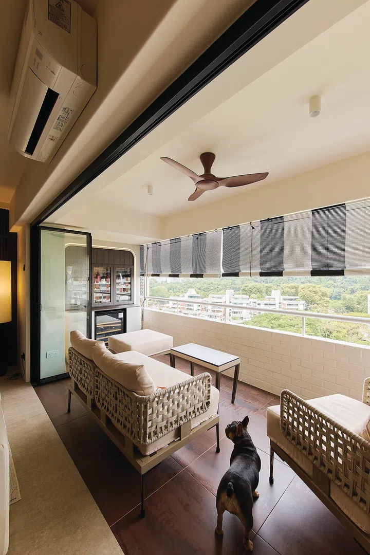 Al fresco patio in a 3-bedroom condo (1,800 sq ft) in Pandan Valley, designed by Insight.Out Studio.