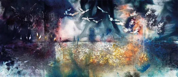 Day and Night in Toledo, a 2017 gunpowder painting.