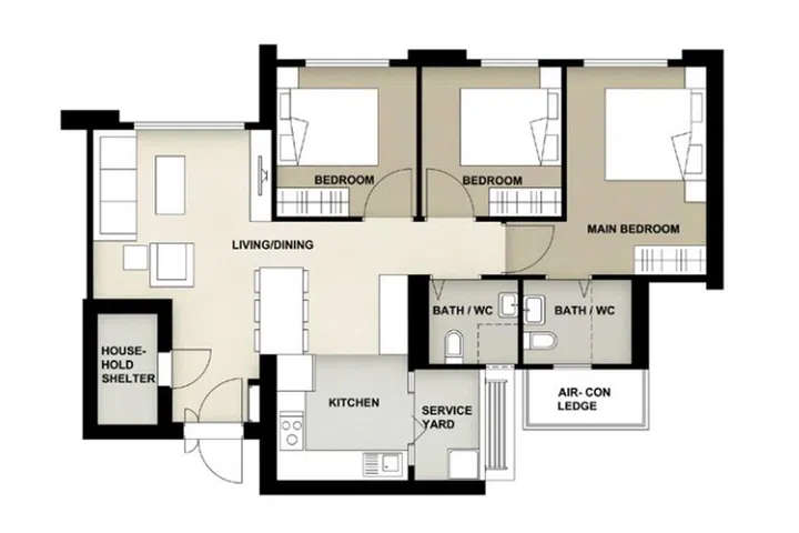 Marsiling Ridge BTO 4-room (93 sqm) floor plan.