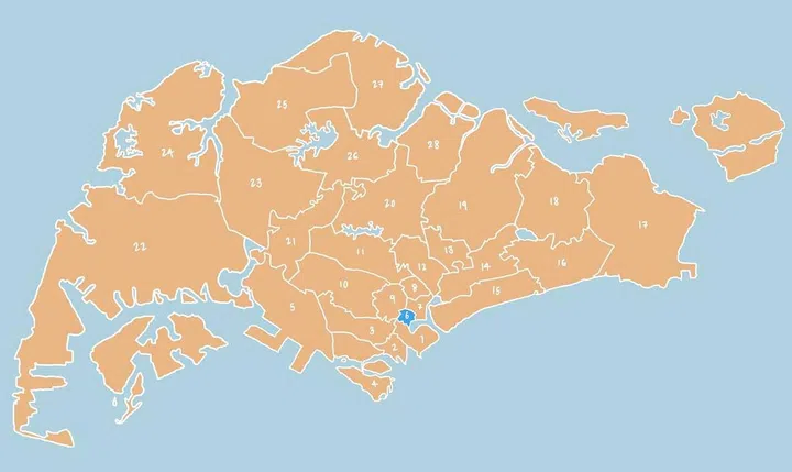 Illustrated map showing District 06 - City Hall, Clarke Quay, Beach Road in Singapore.