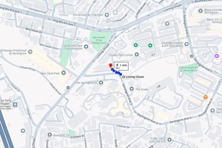 Chuan Park condo is just a 1-minute walk from the nearest Lorong Chuan MRT Station.