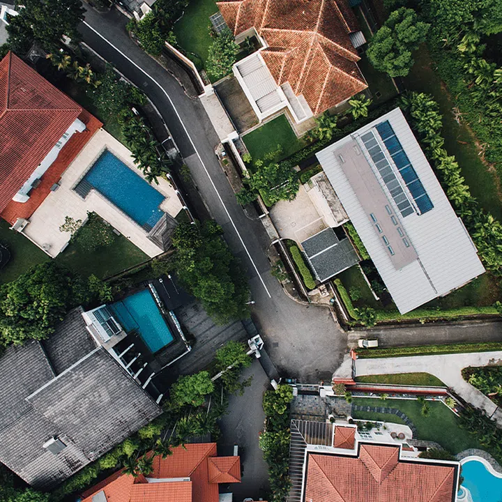 Aerial view of a landed property enclave. Image Unsplash