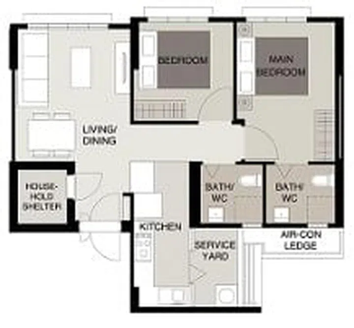 Tampines GreenVines BTO 3-room floor plan. Image HDB