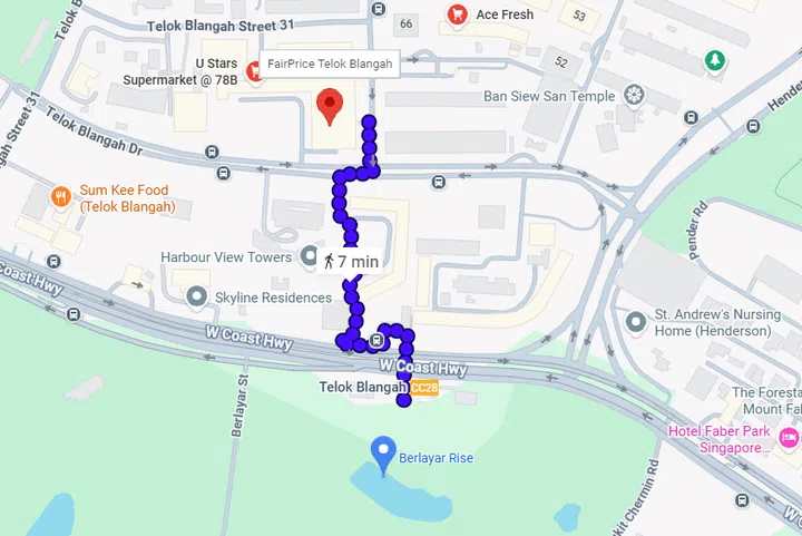 The nearest supermarket to Berlayar Rise BTO currently is a FairPrice in Telok Blangah, and a U Stars Supermarket, both around a 7-minute walk away.