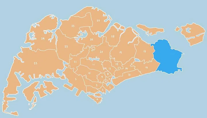 Illustrated map showing District 17 - Loyang, Changi, Pasir Ris in Singapore.