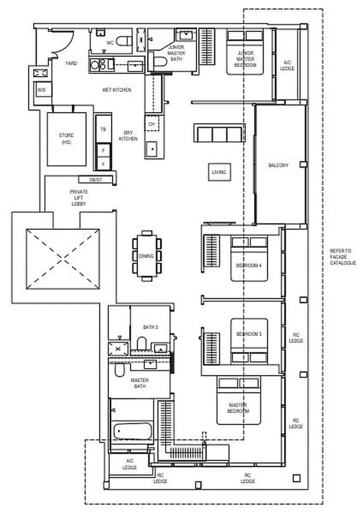 Canninghill Piers 4-bedroom premium condo unit floor plan (Type DP1) spanning 1,755 sq ft. Image from Canninghill Piers brochure