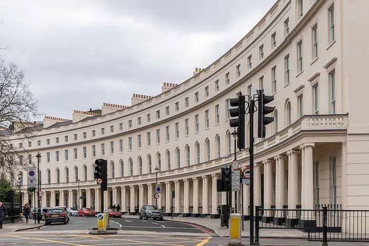 View of the facade of Regent's Crescent in London by day