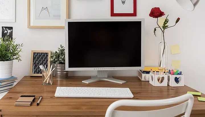 Designed modern workspace with white desktop computer