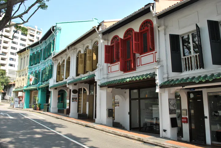 Duxton Hill's traditional shophouses had been refurbished to be a colourful and iconic contributor to Tanjong Pagar's cityscape. Image: Wikipedia