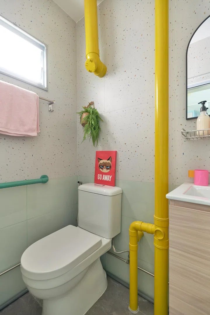 Both bathrooms in Priscilla’s colourful home follow a similar theme/design, just with a different colour palette.