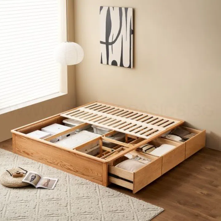 BEDANDBASICS Mikuru Oak Wood Storage Bed