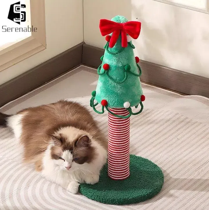 [Serenable] Cat Cat Scratcher Interactive Stable Wooden Base Kitten Toy Christmas Tree Decorative for Playing Grind Claws