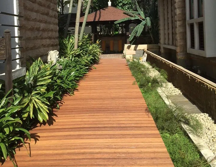 Close up of outdoor wood decking flooring.