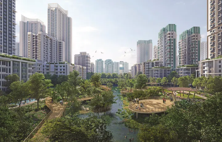 Artist’s impression of future housing and recreational spaces at the former Keppel Golf Course for illustrative purposes only. 