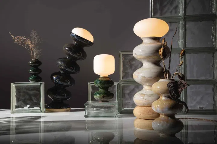 Forma Rose Studio Wave Form Piza, Mini, and Slumped table lamps from Sol Luminaire Singapore
