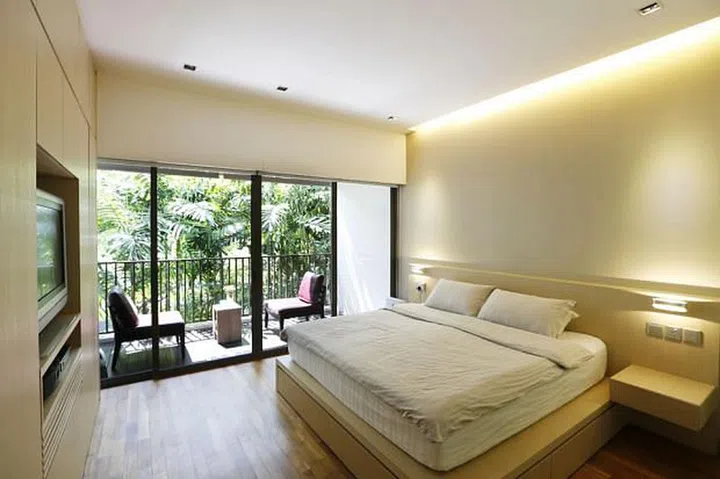 In the master bedroom storage space can be found underneath the bed.