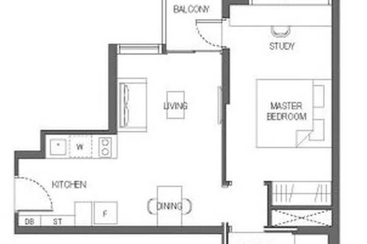 Sora condo floor plan for 1-bedroom + study (type A1s) spanning 50 sqm (3sqm for aircon ledge, 4sqm balcony), ranging from units #03-13 to #19-13, and #03-28 to #19-28.