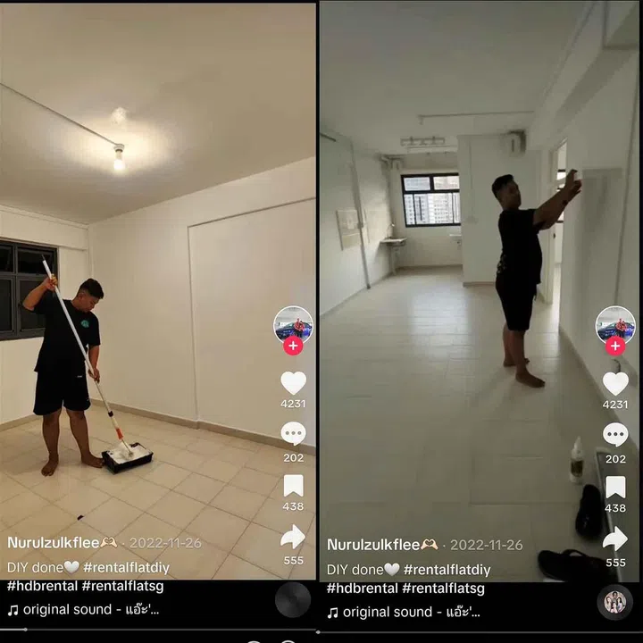 Tiktok user Nurulzulkflee sharing their HDB Rental Flat renovation journey