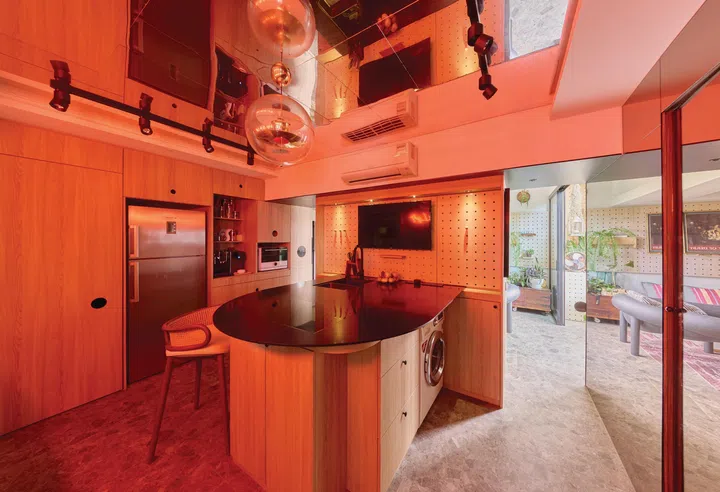 Dining room in architect interior designer Winston Lim (of Winstudio)’s 3-room HDB in Pasir Ris.