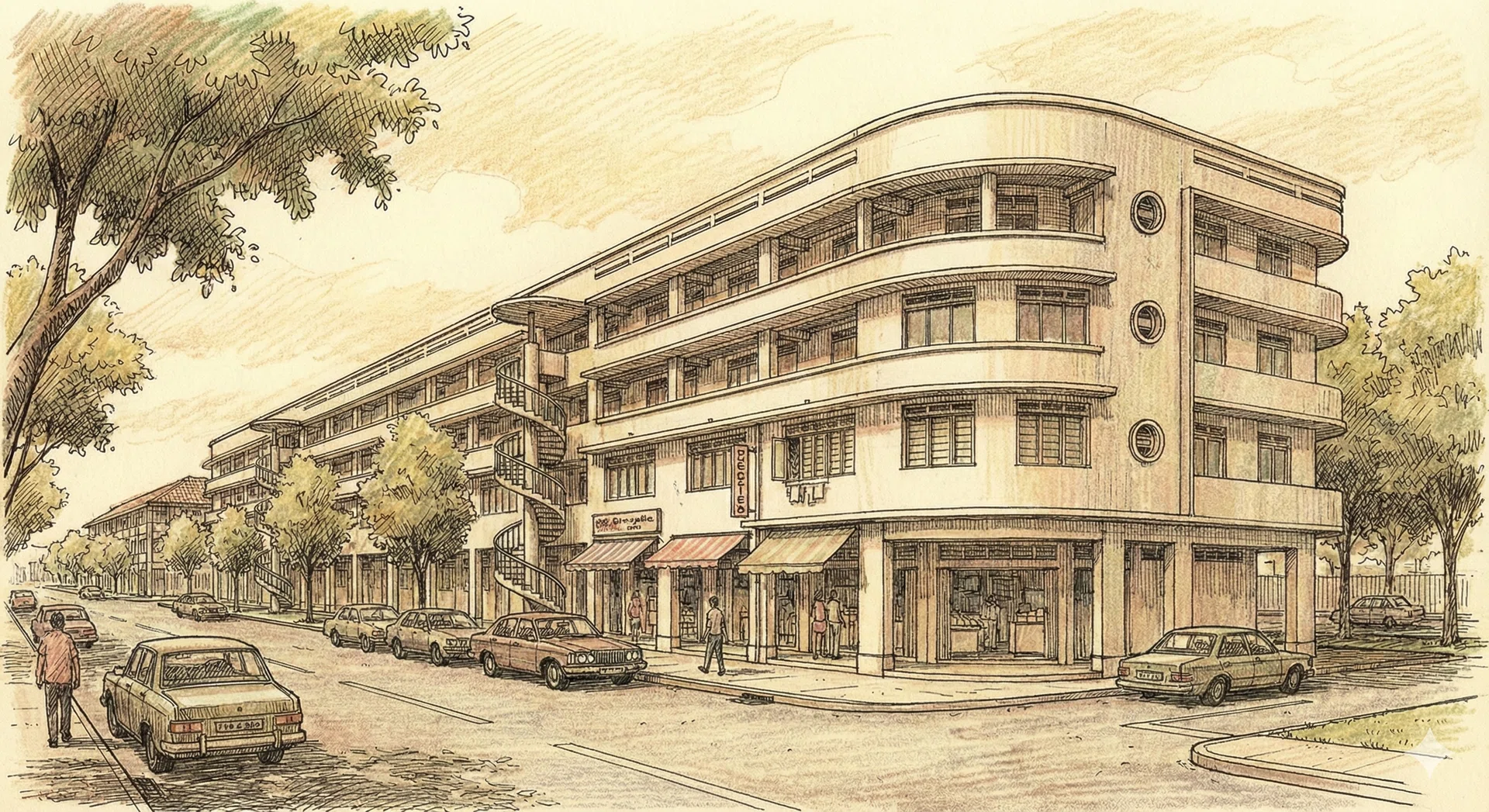A drawing illustration of moh guan terrace.