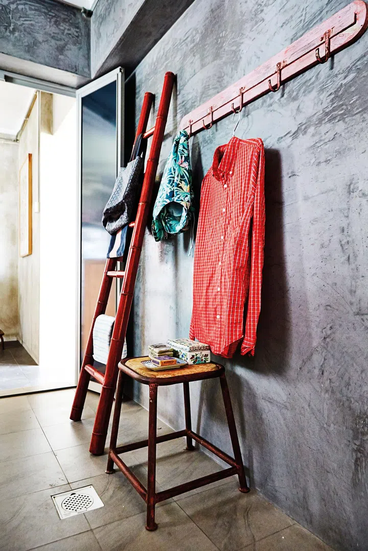 eclectic, raw, bold coloured, concrete wall, industrial