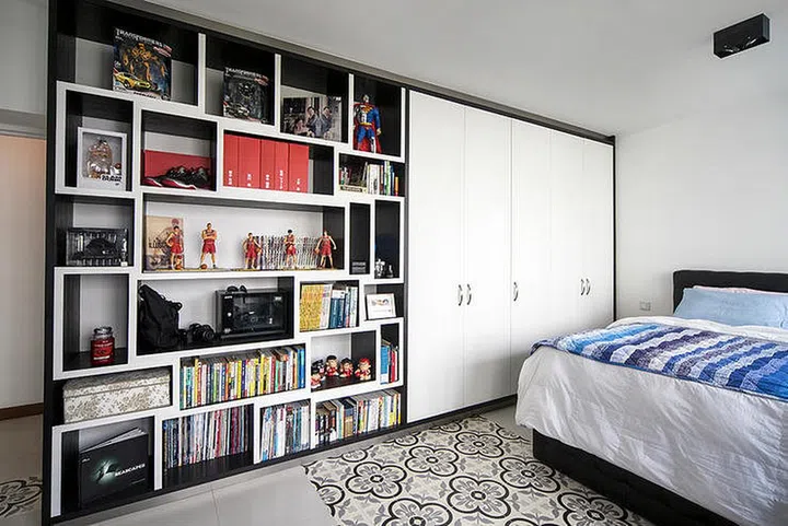 The Scientist, bookshelf, bedroom