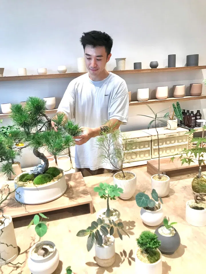 Co-owner Ivan Woo of Soilboy in Sin Ming Road with a curated selection of plants. ST PHOTO: ARTHUR SIM