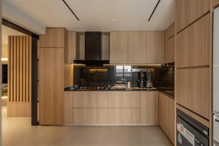 Light woods allow the space to feel clutter-free. 