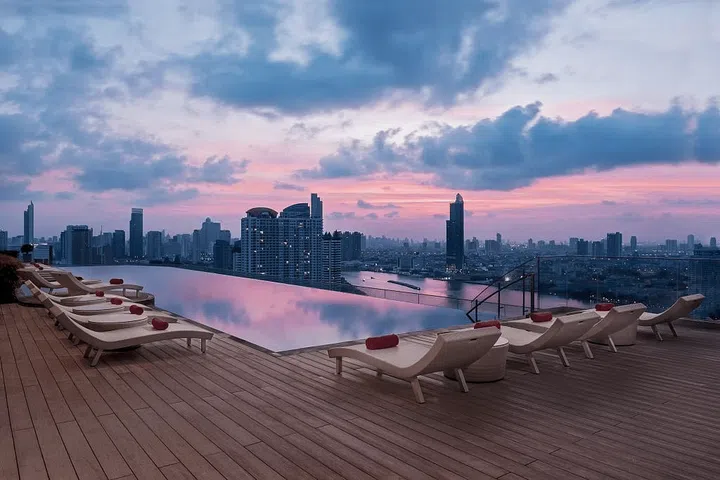 View from Avani+ Riverside Bangkok Hotel’s infinity pool on the rooftop