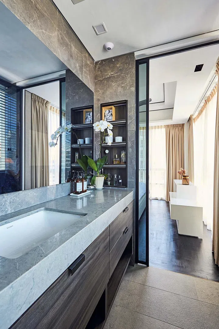 Built-in storage shelves bathroom