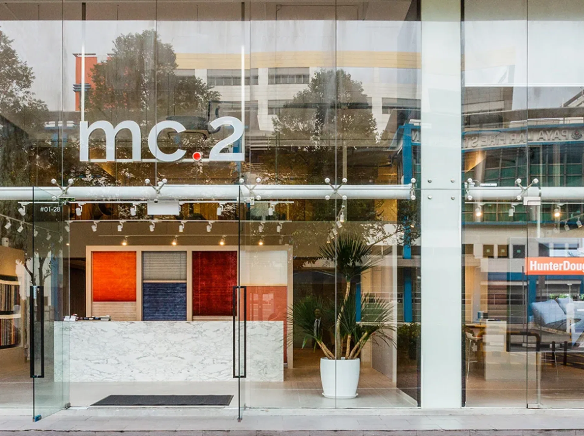 Exterior view of mc.2 showroom at 33 Ubi Ave 3, #01-28/29, Vertex Building.