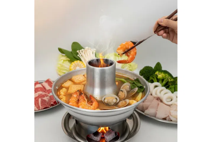 Traditional Aluminium Charcoal Hot Pot with Chimney for Tomyam | Steamboat Pot