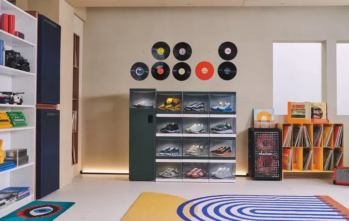 LG shoecare and shoecase keeps shoes clean and on display