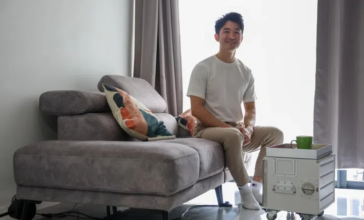 Mr Jon Phua retrofitted a plane galley cart into a portable coffee table to save space.