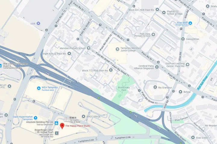 The Happy Place Studio is located near IKEA Tampines and Giant Tampines, by the Pasir Ris and Tampines border.
