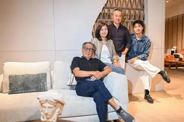 The family behind Cellini includes founder-chairman Tan Cheng Whatt; his daughter and group marketing director Janice Tan; son-in-law and group managing director Jason Hong; and grandson Tyrus Hong, who joined the company in June as a product designer. The founder is seated on the Evita modular sofa.