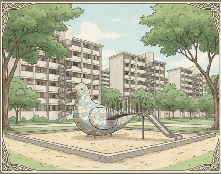 A drawing illustration of The Dakota Dove playground at Old Airport Road.