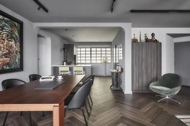 Living and dining room in a 1,650 sq ft 3-bedroom Marine Parade condo.