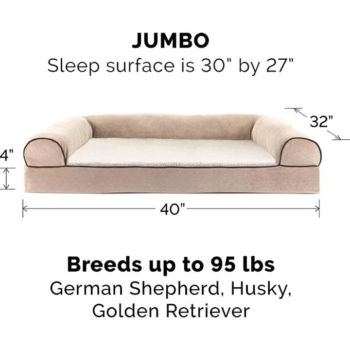 Furhaven USA MEMORY foam Sherpa & Chenille Sofa Style Pet Bed Dog Cat Chenille Cream