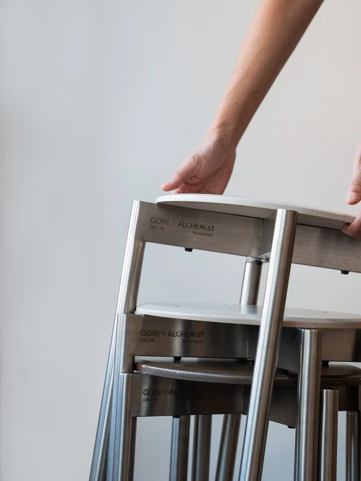 The 119-piece, limited-edition QORE × Alchemist Betterism Stool incorporates 150g of upcycled coffee chaff per seat) costs $128. 
