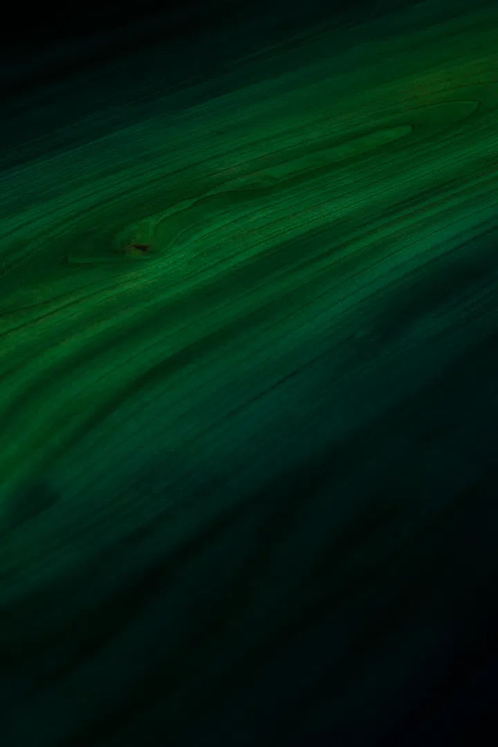  In close-up, the table’s blue-green grain recalls natural stone and landscape formations, echoing the art-led language of the entryway.