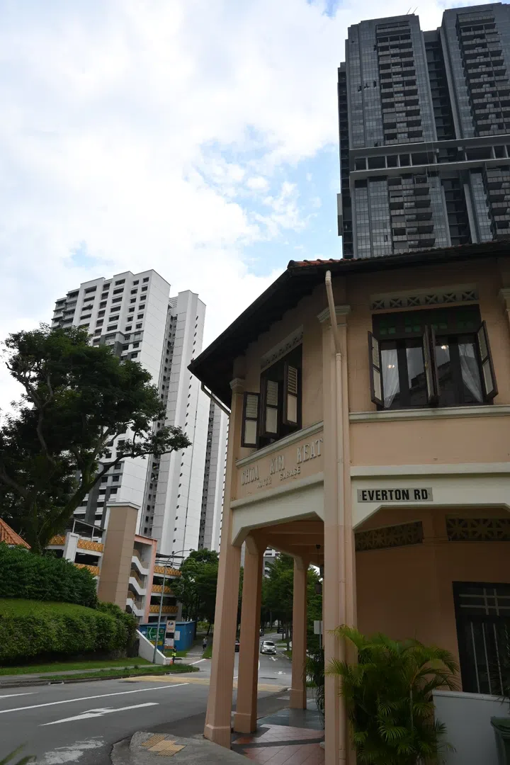 Everton Park showcases a diverse housing landscape, where shophouses, HDB flats, and condominiums can all be found along the same street.
