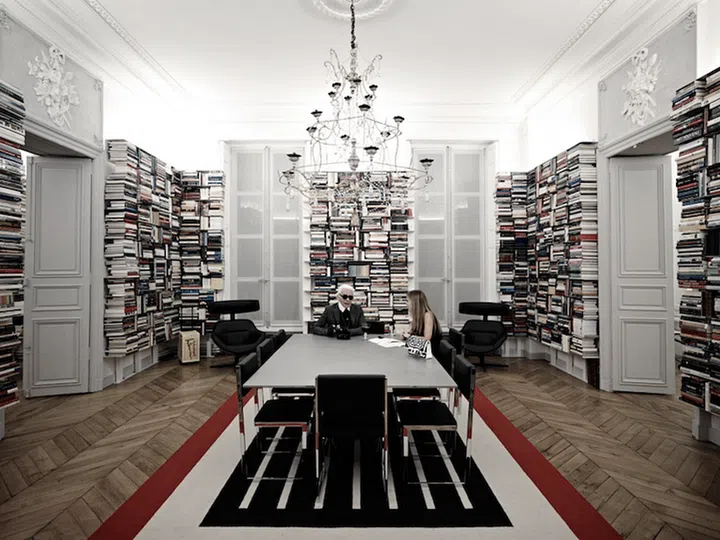 Neutral colours and white play throughout Karl lagerfeld's home.
