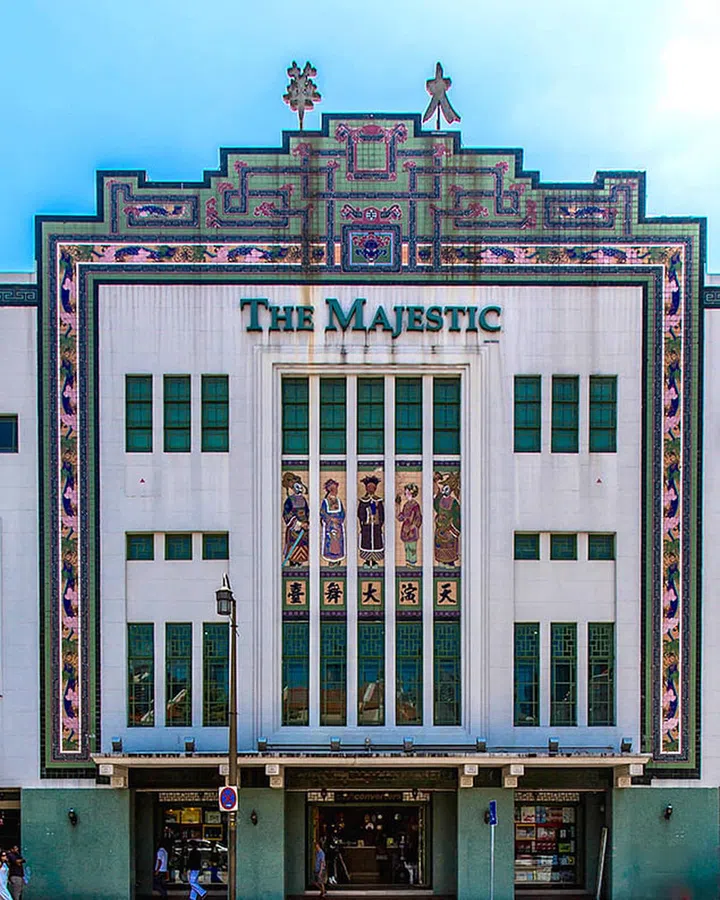 Peranakan tiles line the facade of The Majestic shopping mall at Eu Tong Sen Street in Singapore.
