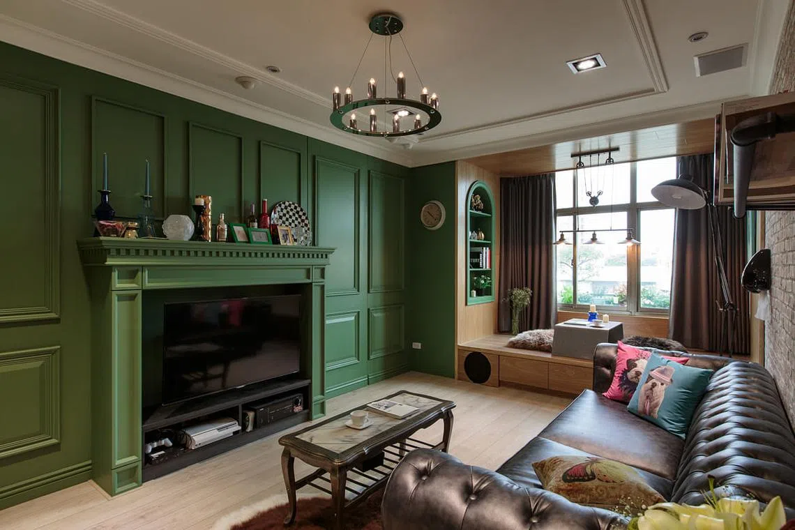 Vintage dark & light green interior design for this house in Taiwan ...