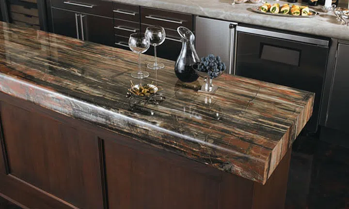 Petrified wood crystal kitchen countertop